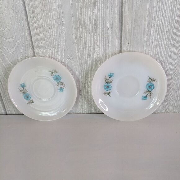 VTG Fire King Milk Glass Bonnie Blue Flower Pattern Saucer Bundle of 2 EUC - Picture 1 of 5